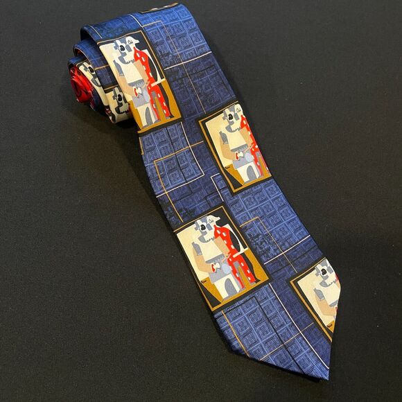 ~ ~100% Silk Handmade Picasso "Pierrot et Arlequin" Mark A. Gough Neck Tie Rare - Picture 2 of 16